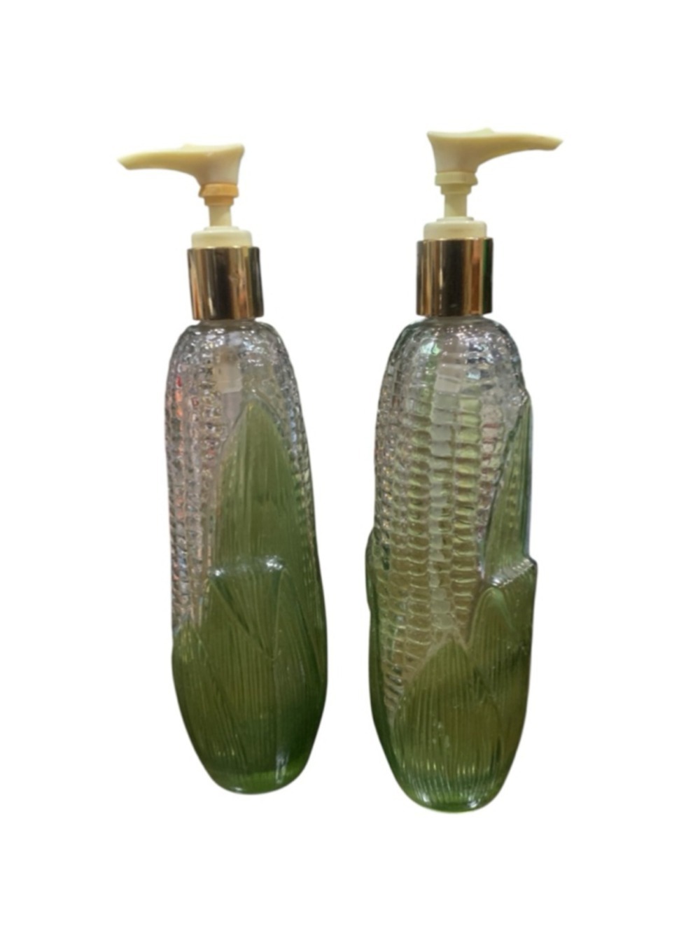 Vntg 70’s Avon Golden Harvest Green Corn Cob Soap/lotion Dispensers set of two
